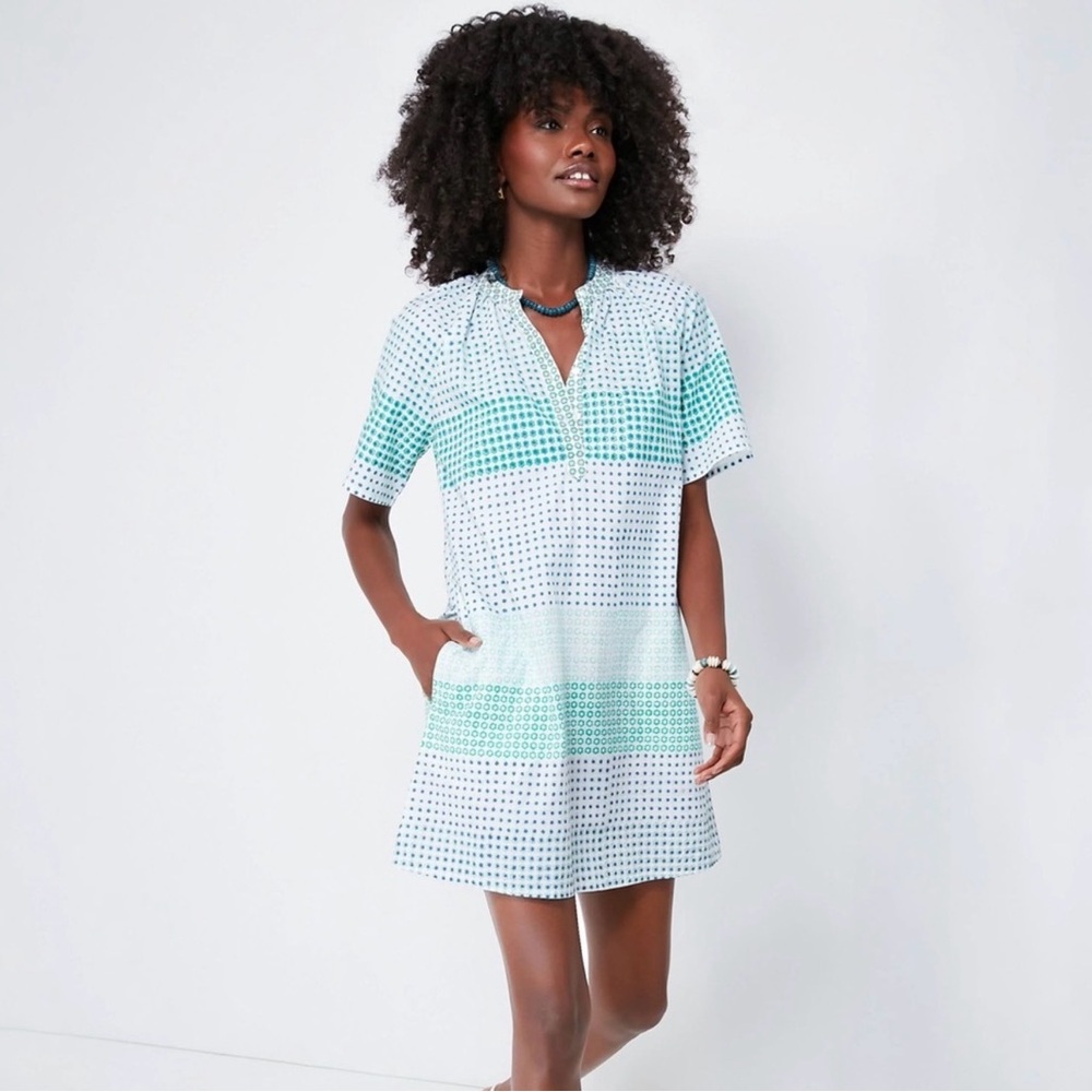 Oliphant White and Teal Mini Dress